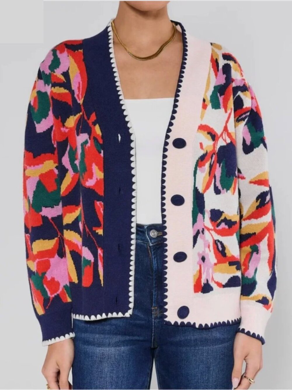 AVARA Leslie Navy Floral Cardigan - Multicolor Navy & Cream